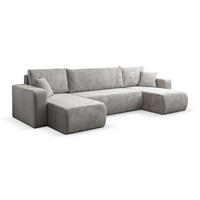 WOHNLANDSCHAFT LUNA U-FORM mit Schlaffunktion und Bettkasten (Hellgrau) - Hellgrau, Textil (312/83/142cm) - VENASI MÖBEL