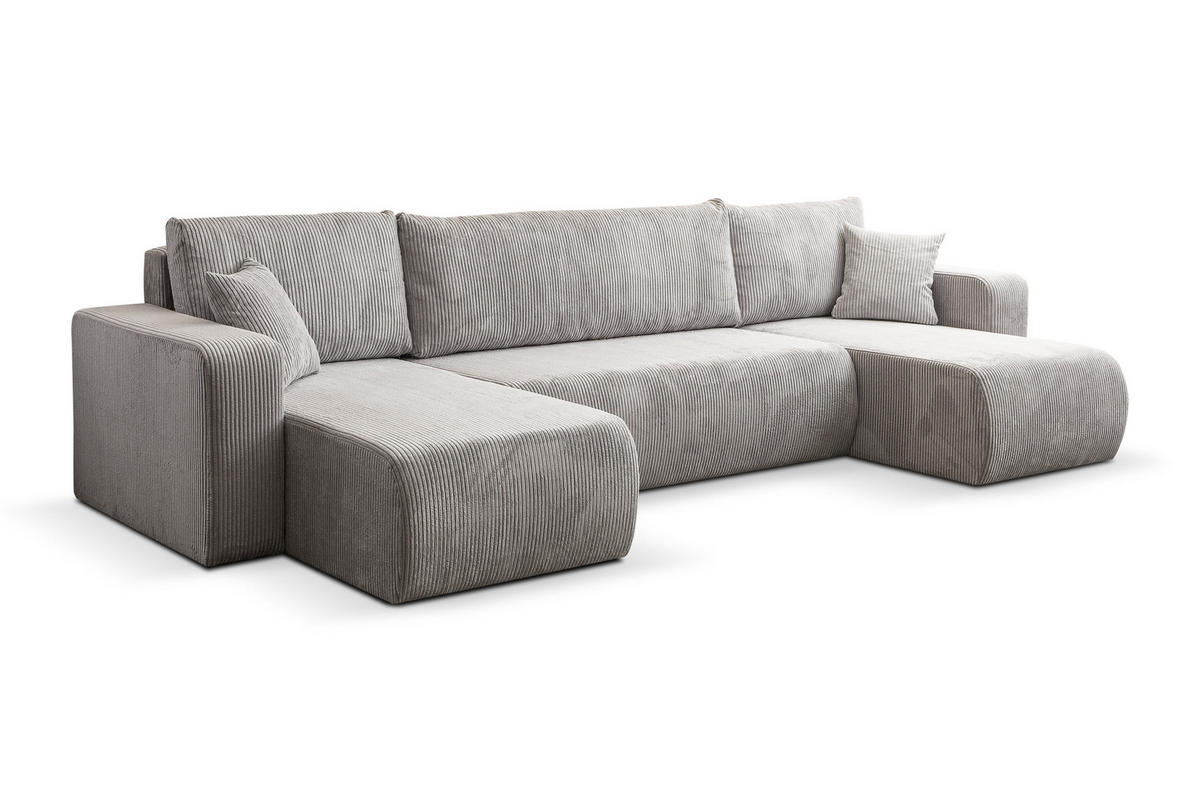 WOHNLANDSCHAFT LUNA U-FORM mit Schlaffunktion und Bettkasten (Hellgrau) - Hellgrau, Textil (312/83/142cm) - VENASI MÖBEL