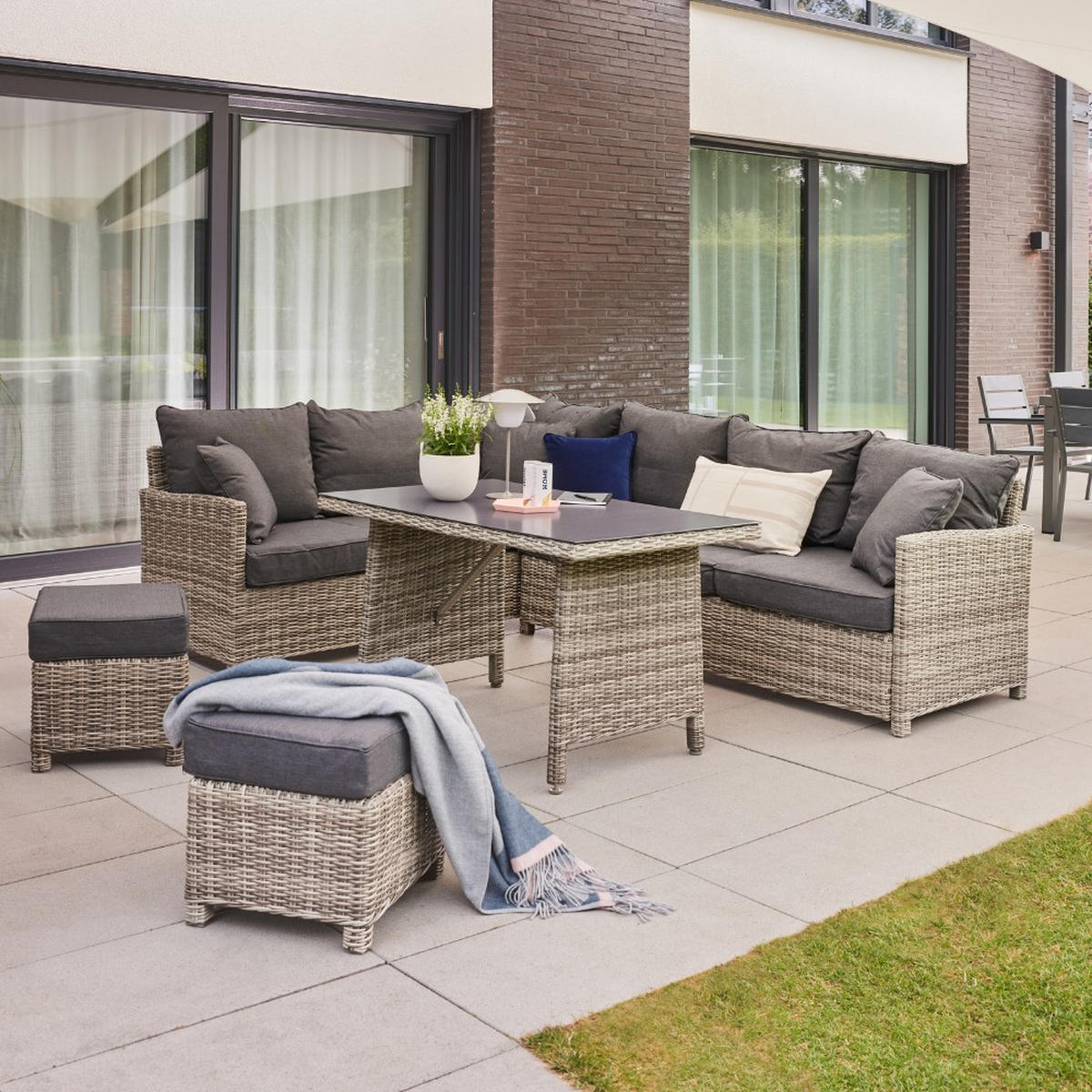 SITZGRUPPE BAHIA - Ausstattung: Ohne Regenabdeckung - Grau, Kunststoff/Textil - Home Deluxe