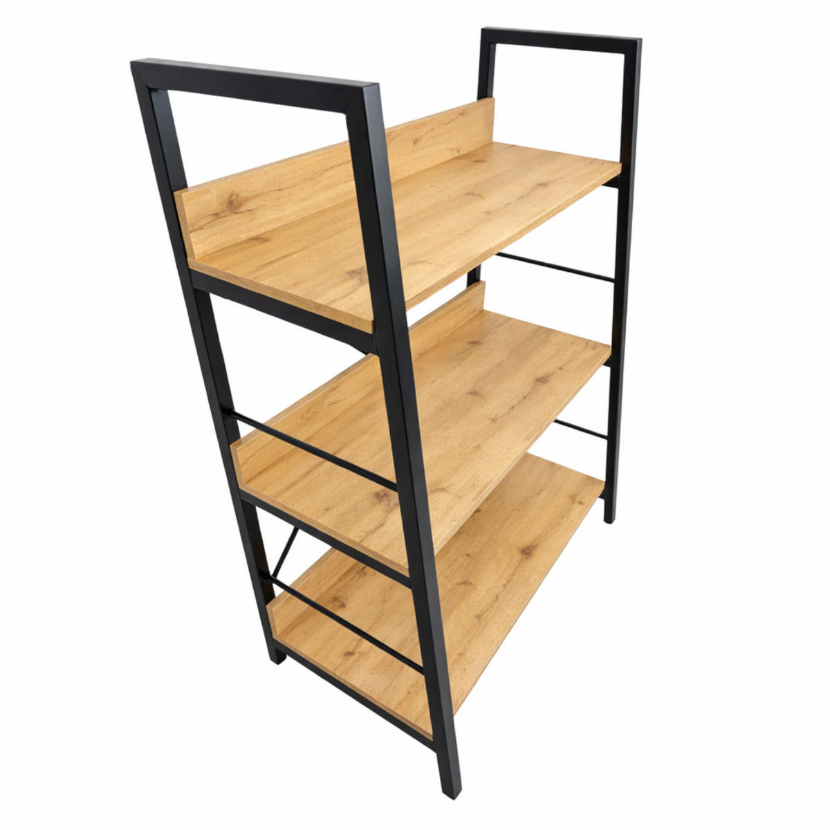 STANDREGAL Holzoptik Metall Eichefarben Schwarz 3 Ebenen 61x35x84 cm - Eichefarben/Schwarz, Holzwerkstoff/Metall (61/84/35cm) - Begryf