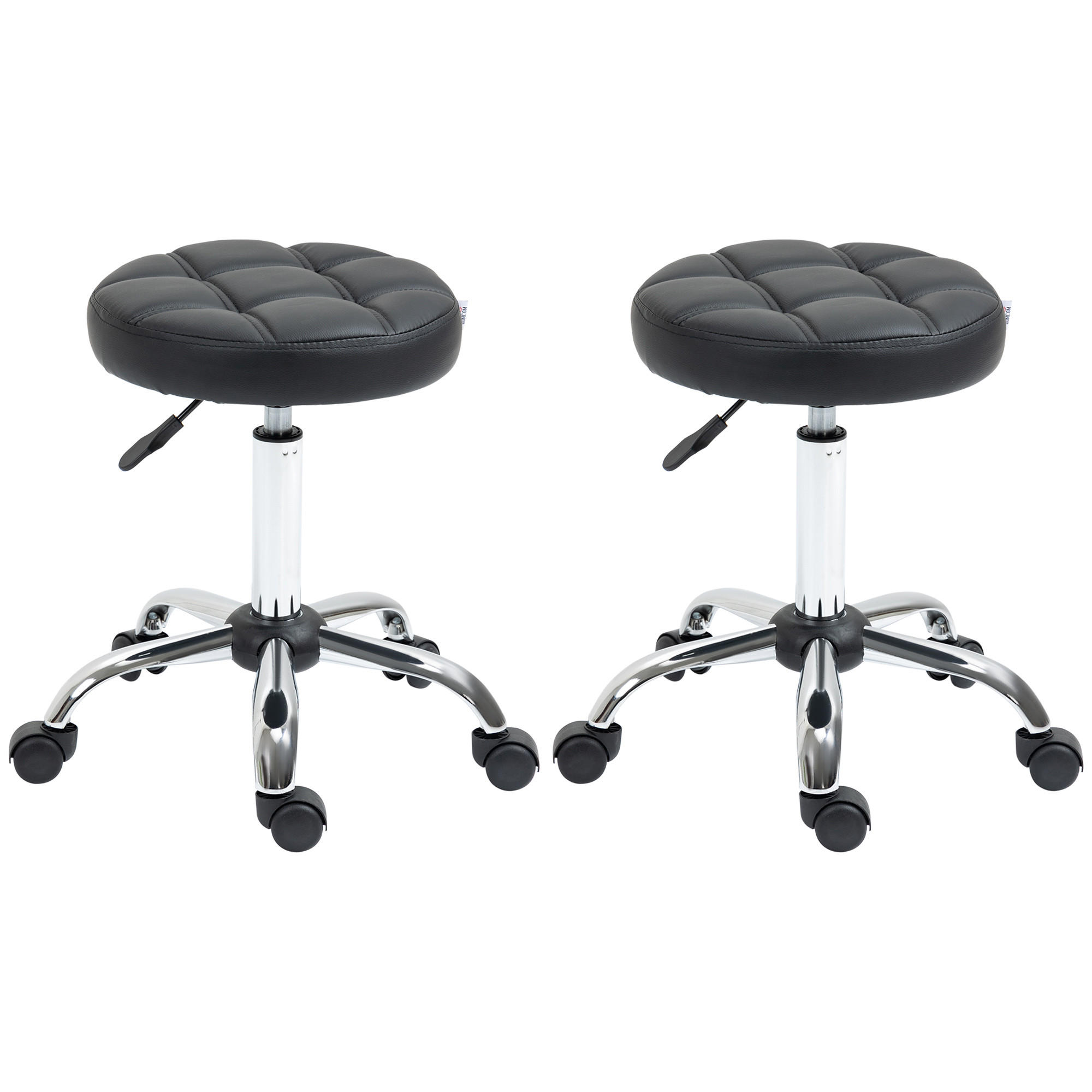 2ER-SET Salonstühle mit Rädern höhenverstellbar Salon Hocker Kunstleder Schwarz - Schwarz, Leder (35.5/63/35.5cm) - HOMCOM