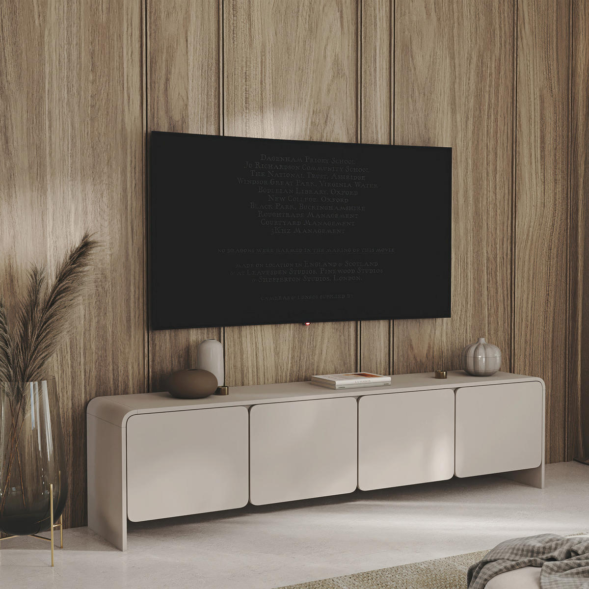 TV stolík so 4 dvierkami, Kašmír, 207cm - kašmírová, kov/kompozitné drevo (207/50.5/39cm) - Selsey
