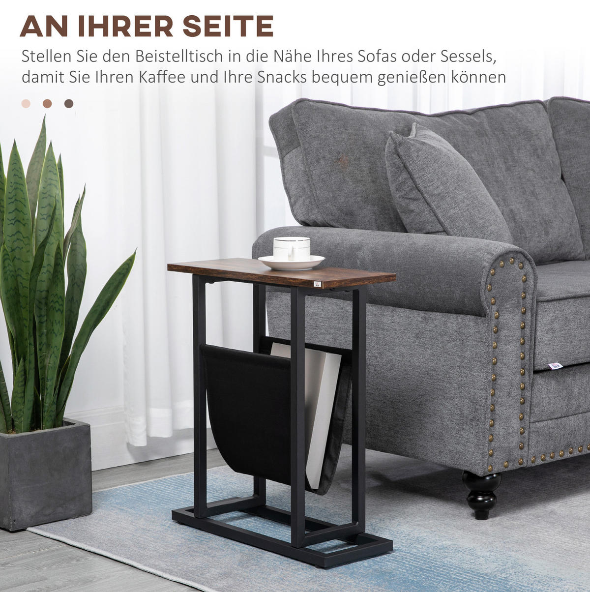 BEISTELLTISCH 49/19/55 cm in Dunkelbraun mit Stofftasche und Stahlrahmen - Braun, Textil (49/19/55cm) - Flora Grace