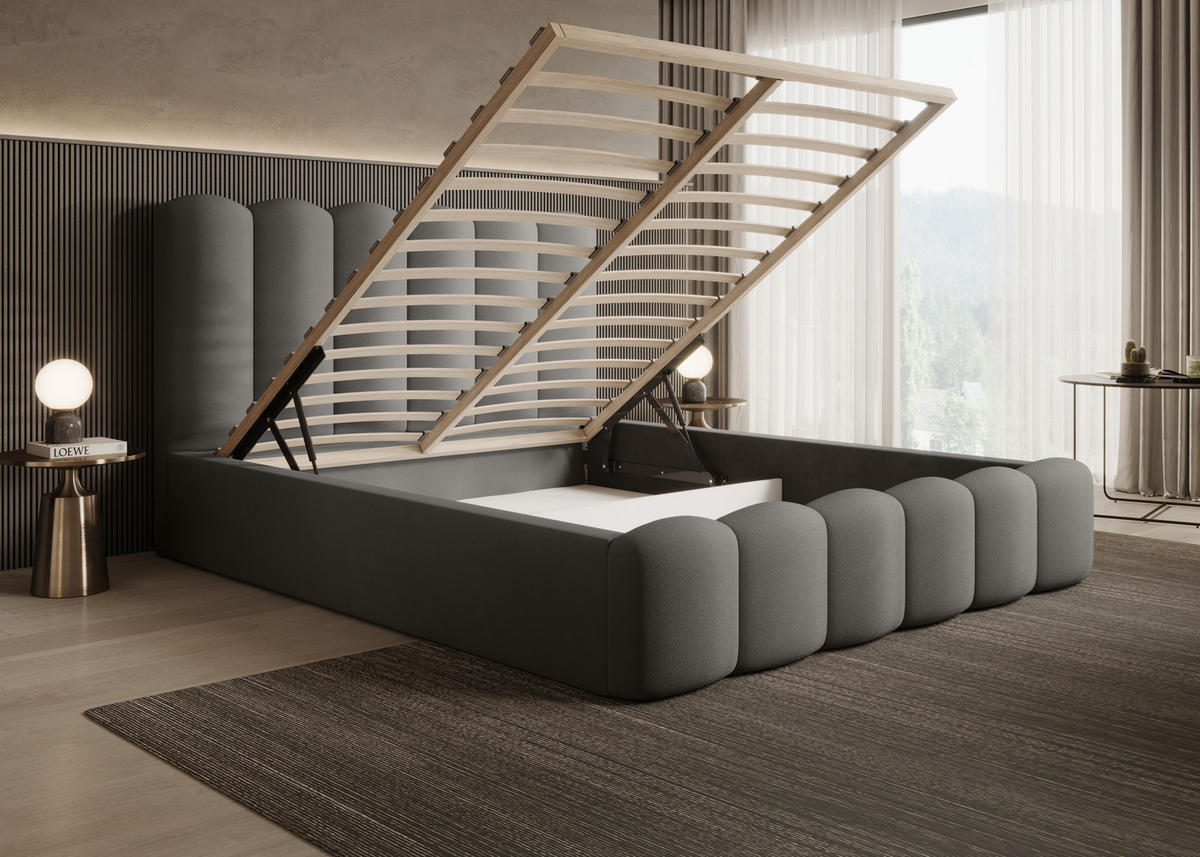 POLSTERBETT Polsterbett Mona V 140x200 cm – Komfortables Bett mit Stauraum & Dekorativem Design, Grau - Schwarz/Grau, Holzwerkstoff/Kunststoff (140/200cm) - DomoHome