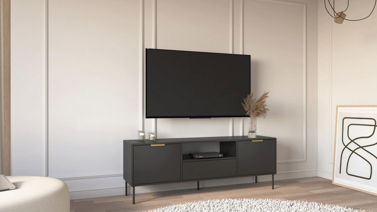 TV-LOWBOARD Vena 2-türig mit Schublade & Fach, Schwarz, 160 cm - Goldfarben/Schwarz, Holzwerkstoff/Kunststoff (160/57/40cm) - Selsey