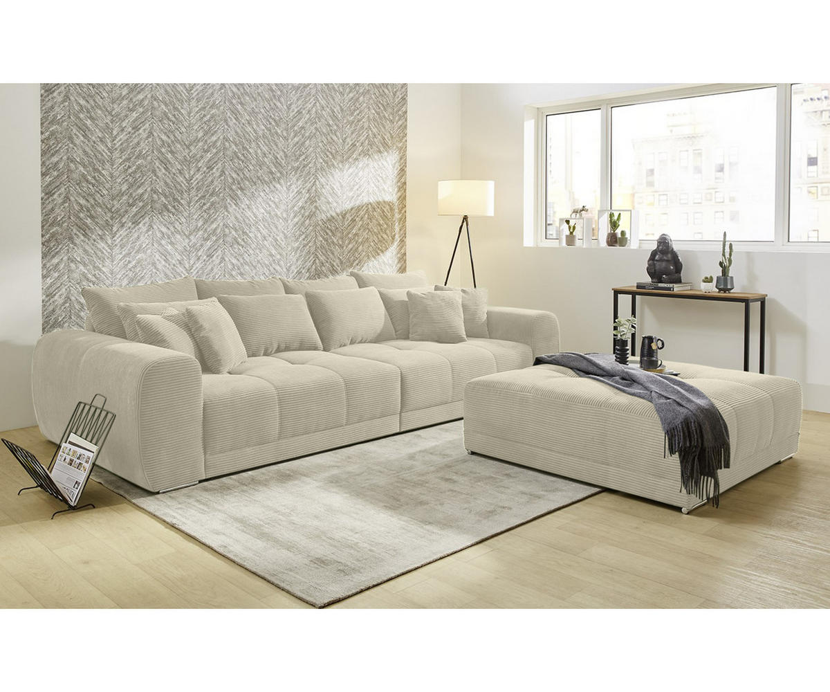 BIG-SOFA Federkern B306/T134/H86 cm, Liegefläche 120x240 cm, Cord Beige Grau / 15173 - Chromfarben/Greige, Textil/Metall (306/86/134cm) - luma-home