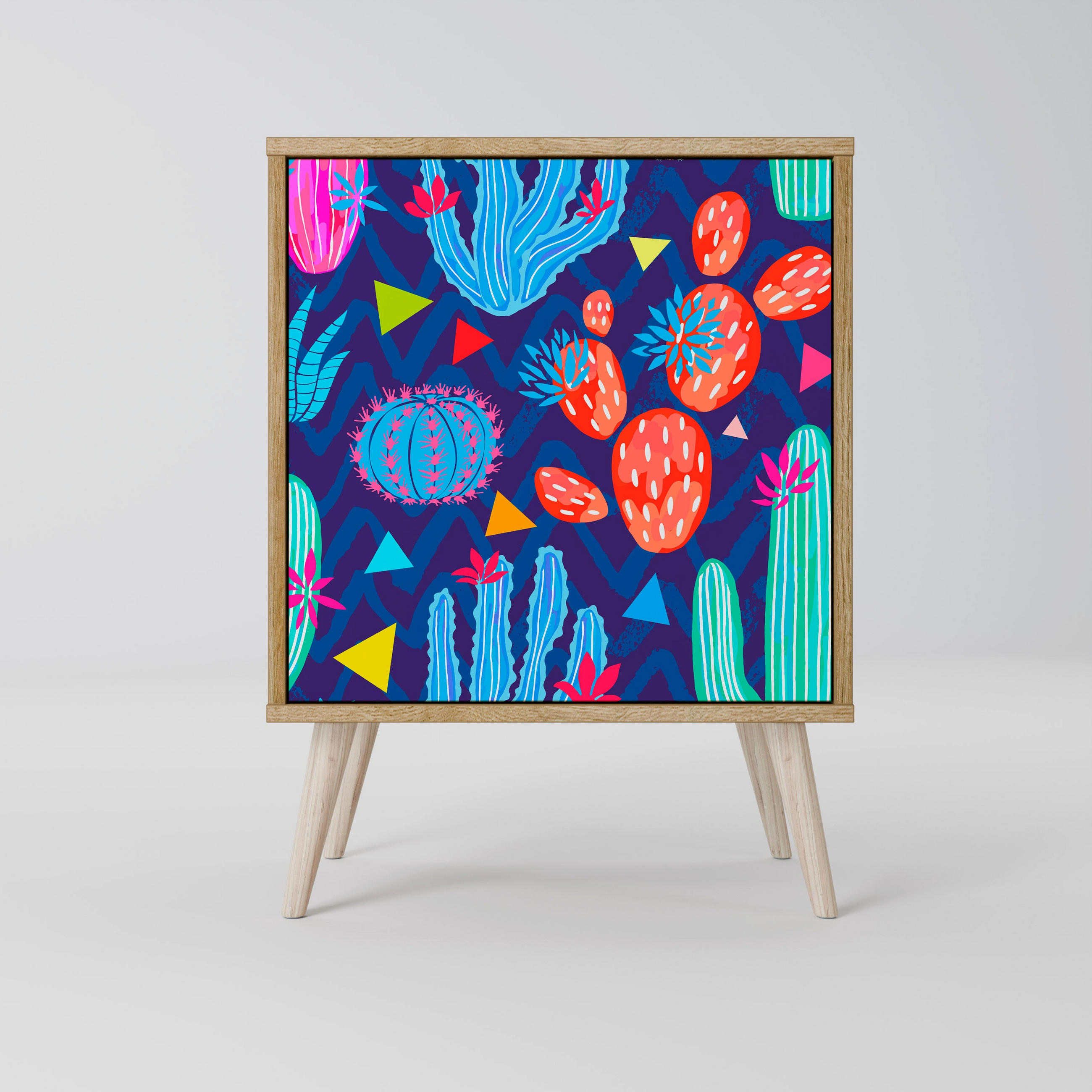 SIDEBOARD CACTUS VIBES, Eichefarben, 57,5x42x77,5 cm, Schräge Buchenholzfüße - Eichefarben/Buchefarben, Holzwerkstoff/Buchenholz (57.5/77.5/42cm) - SpaceRebels