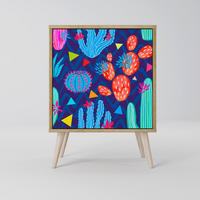 SIDEBOARD CACTUS VIBES, Eichefarben, 57,5x42x77,5 cm, Schräge Buchenholzfüße - Eichefarben/Buchefarben, Holzwerkstoff/Buchenholz (57.5/77.5/42cm) - SpaceRebels