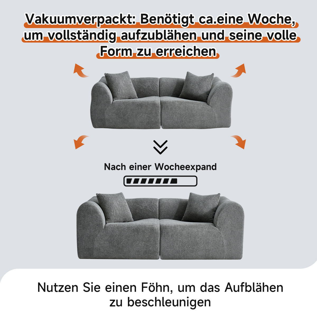 2-SITZER Sofa Samt mit Kissen und Anti-Rutsch-Pads 193/87/67 cm Grau - Grau, Textil (87/67/193cm) - Redom