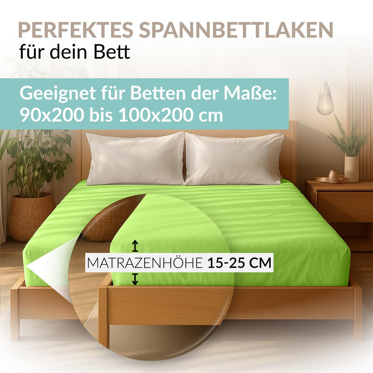 MAKO-JERSEY-BETTLAKEN 180x200 - 200x200 Feine Spannbettlaken aus 100% Baumwolle, Spannbetttuch Laken Uni Neon-Grün - Hellgrün, Textil (200/200cm) - Carpe Sonno