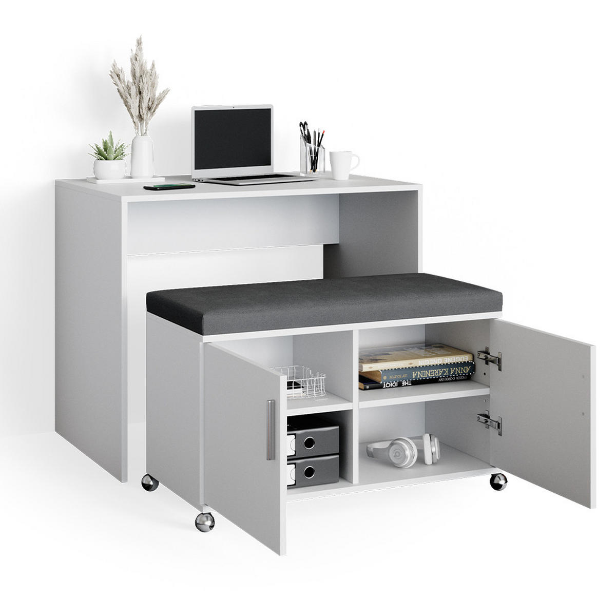 SCHREIBTISCH Flona Weiß 93.2 cm - Anthrazit/Weiß, Holzwerkstoff (60/93.2/76.2cm) - Vicco