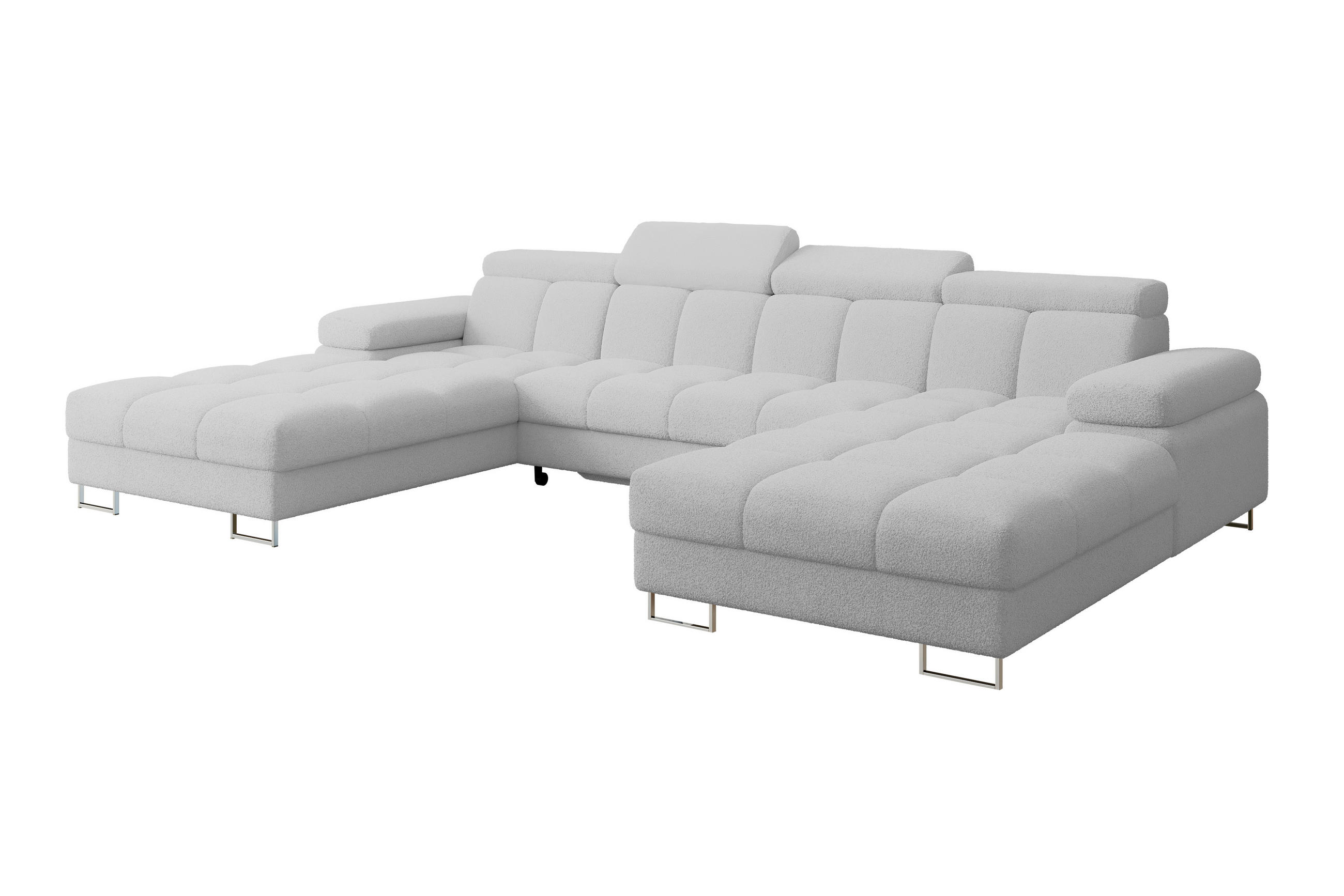 WOHNLANDSCHAFT mit Schlaffunktion und Bettkasten COMA U2 345x203x79 Hellgrau Bouclé - Edelstahlfarben, Holzwerkstoff/Textil (345/79/203cm) - ALTDECOR