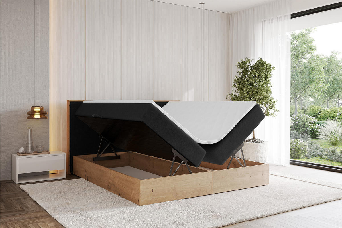 BOXBETT LOLLI9 - 140x200 - H3 Schwarz - Schwarz Hochglanz, Holzwerkstoff (140/200cm) - ALTDECOR