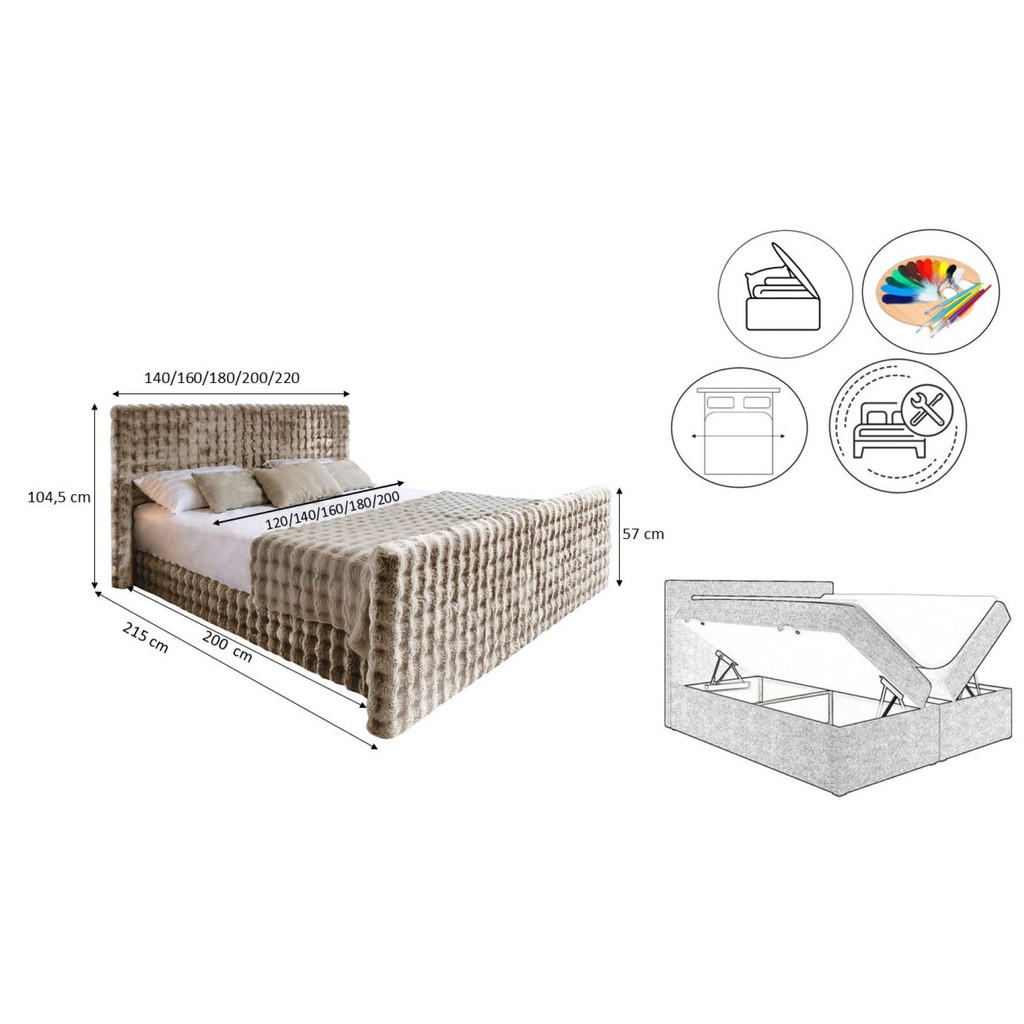 Thumbnail - Kaiser Möbel Boxbett, Hellbraun, Textil, H3, Rechteckig, 120x200 cm, Schlafzimmer, Betten, Boxspringbetten