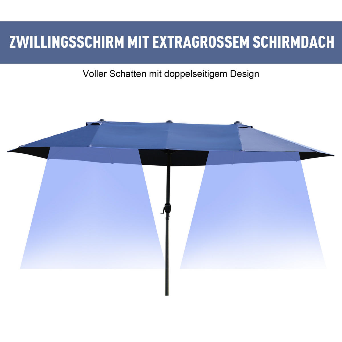 SONNENSCHIRM, Gartenschirm, Marktschirm, Doppelsonnenschirm, Terrassenschirm, Blau, Oval - Blau, Metall (270/460cm) - Outsunny