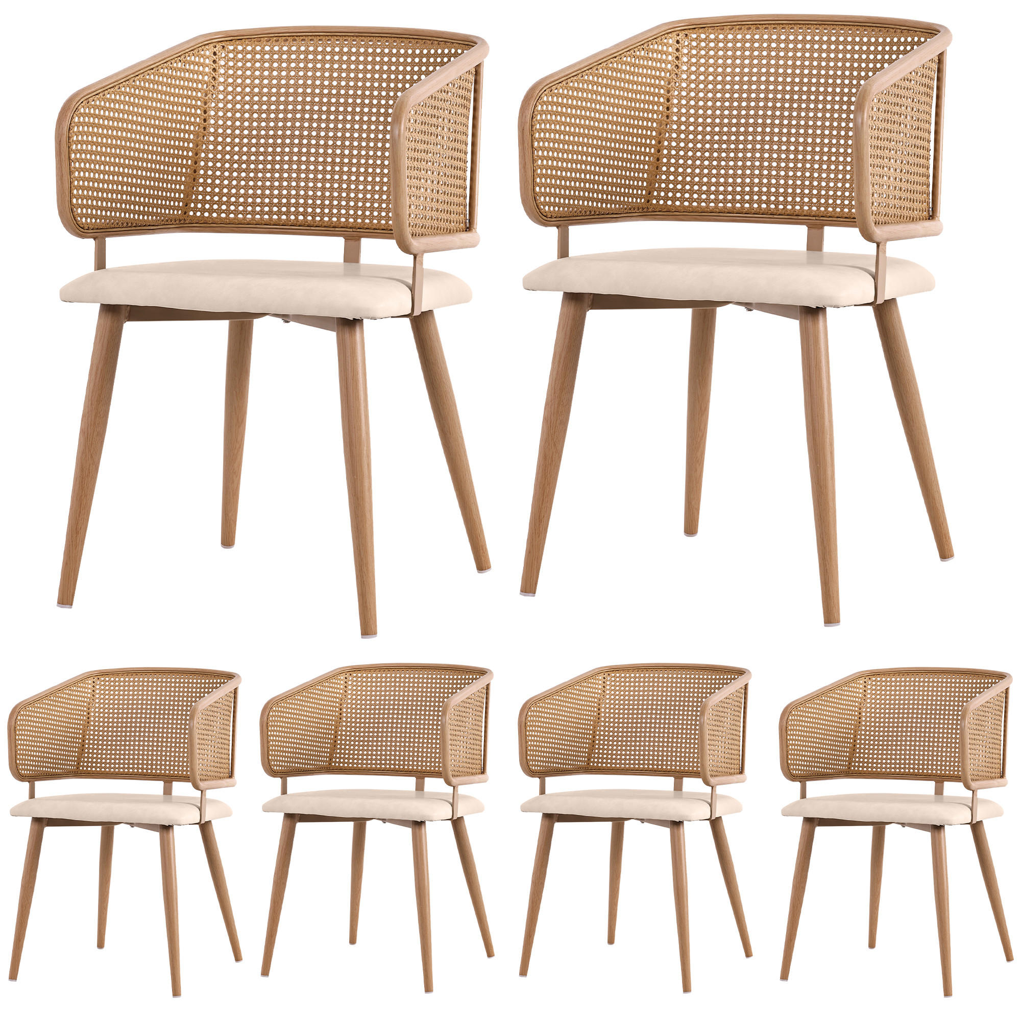 ARMLEHNSTUHL-SET DE-35570 6 Stück mit PU-Leder-Kissen Beige - Beige, Metall (51/79/47cm) - ComfortXL