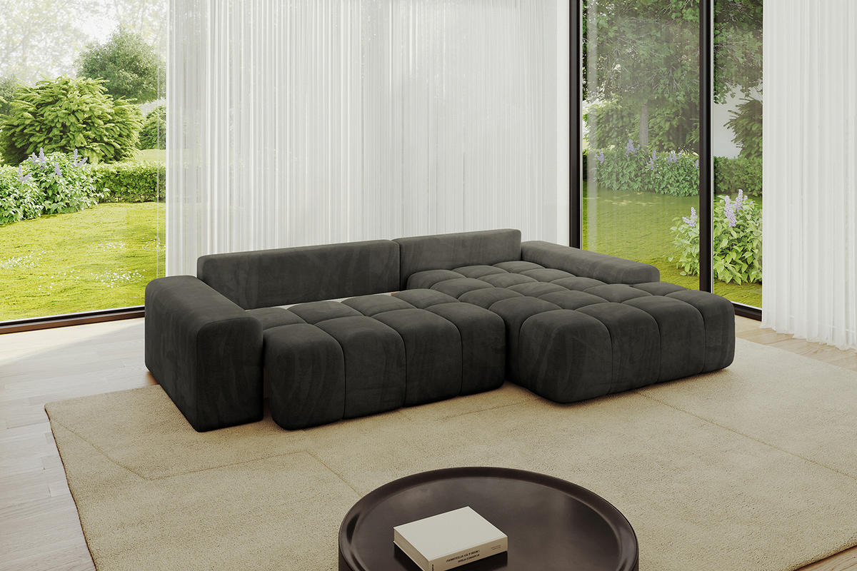 ECKSOFA Ottomane Rechts ENSI-L - 267x164x88 cm Schwarz - Schwarz, Holzwerkstoff/Kunststoff (164/267cm) - ALTDECOR
