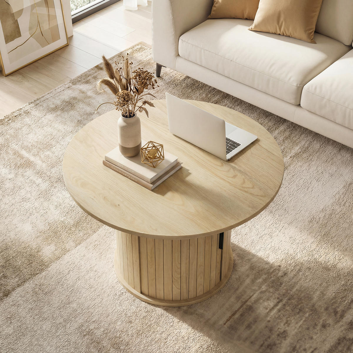 COUCHTISCH DE-15840 versteckter Stauraum mit Schiebetür Naturholz - Naturfarben, Holzwerkstoff (80/80/50cm) - ComfortXL