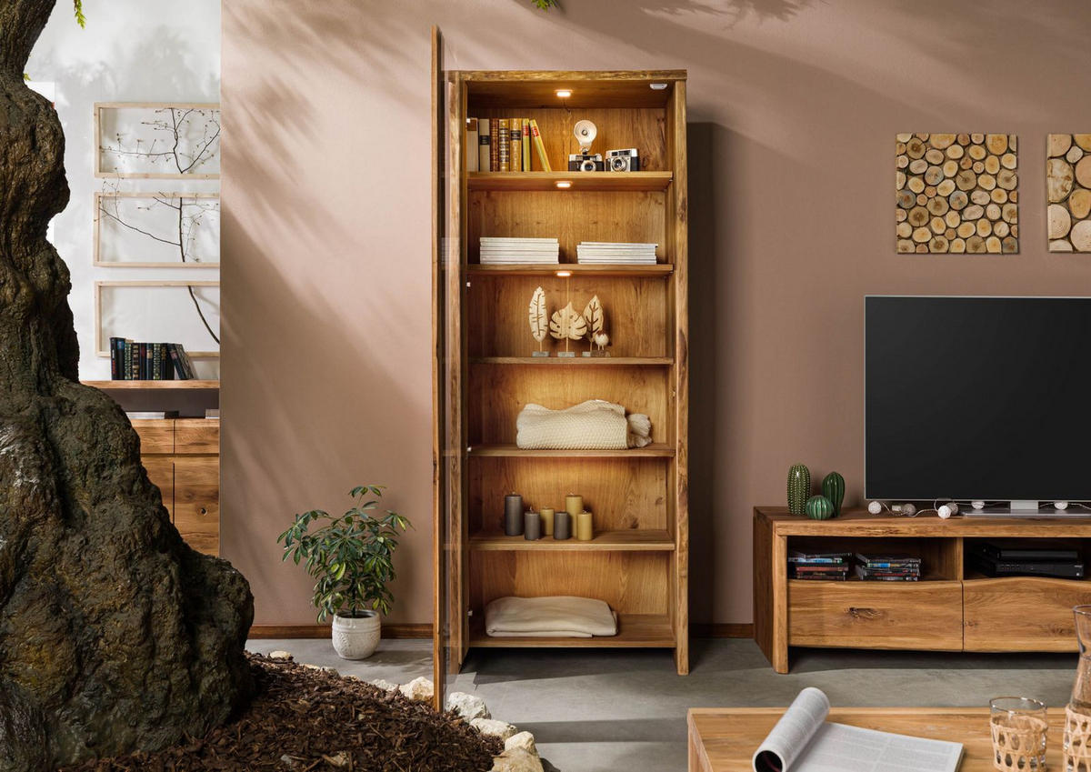 VITRINE Wildeiche 81x45x204 natur geölt PURE OAK #107 - Braun, Holz (81/204/45cm) - Massivmoebel24