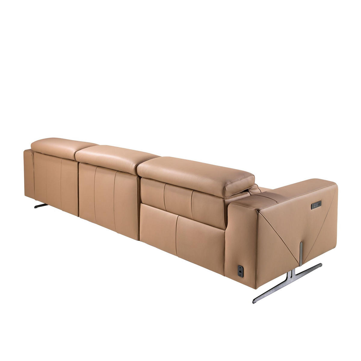 ECKSOFA mit Chaiselongue rechts aus braunem Leder 305/170/100 cm - Edelstahlfarben/Braun, Leder/Metall (305/170cm) - ANGEL CERDA