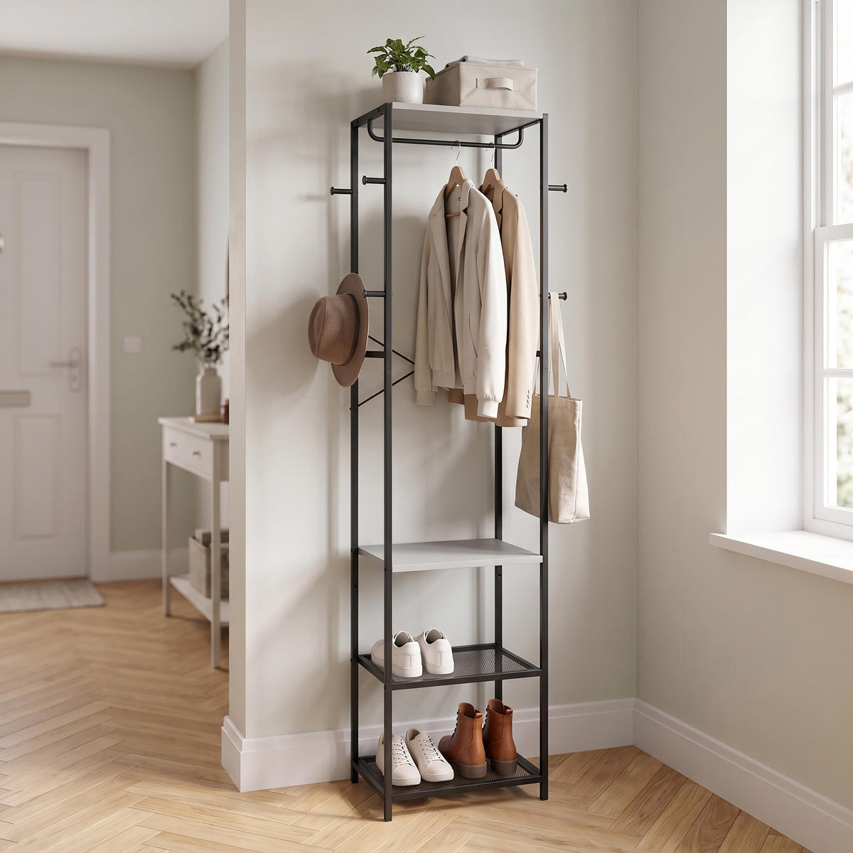 GARDEROBENSTÄNDER Schwarz Grau 8 Haken - Multicolor, Holzwerkstoff/Metall (40/181/28cm) - Relaxdays