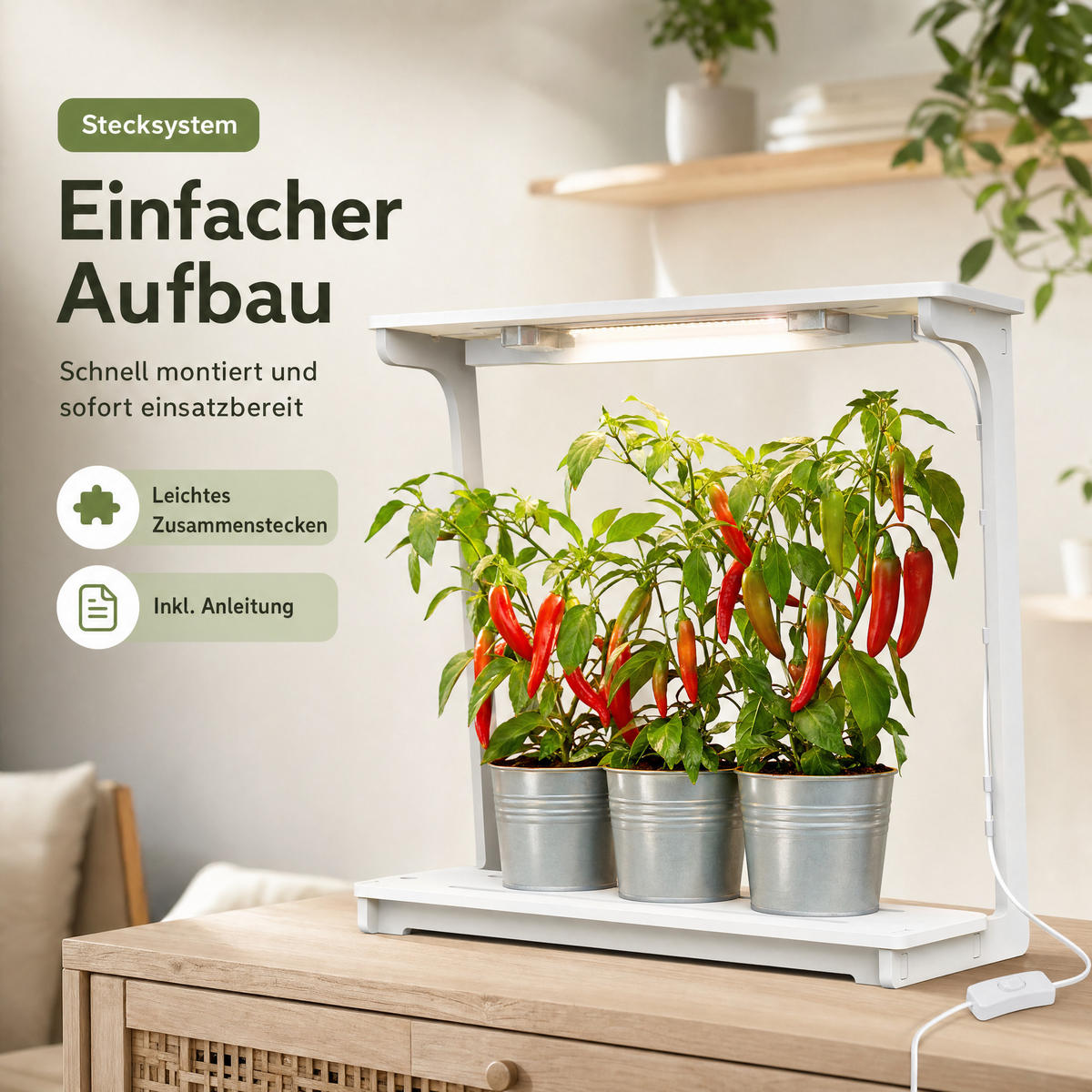 LED-PFLANZENLEUCHTE Northpoint 14W Vollspektrum 4000K mit 16h Timer Stecksystem - Weiß, Kunststoff (46.9/48/19.9cm) - Northpoint