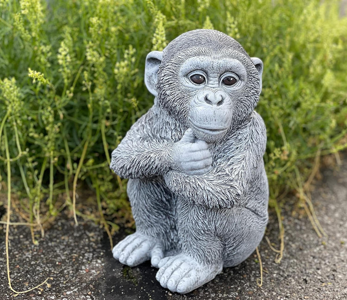 STEINFIGUR Schimpanse Affe frostfest Steinguss Gartenfigur - Grau, Stein (18/30/17cm) - stoneandstyle