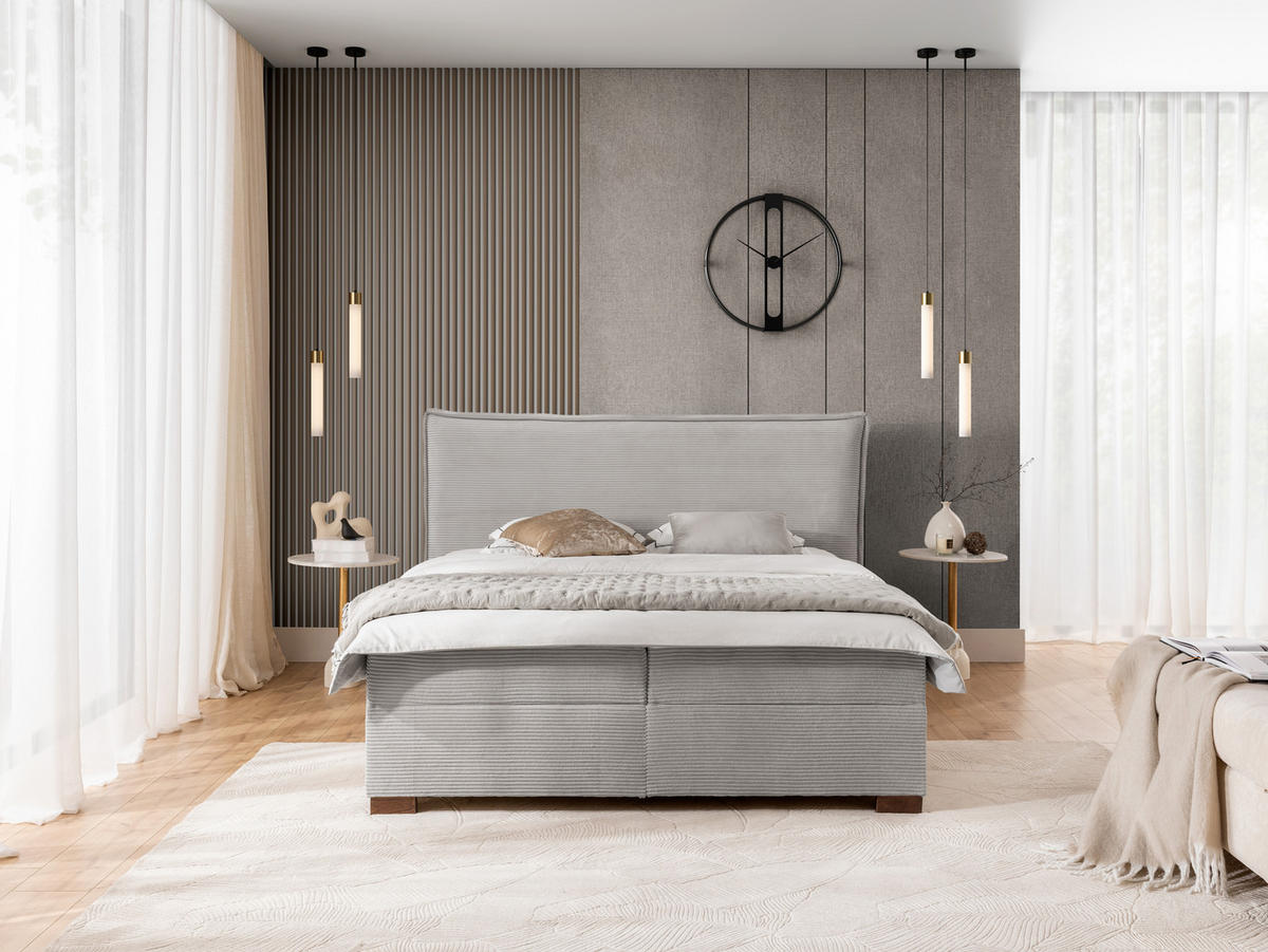 BOXBETT Lovetti II, Cord, H3 - Dunkelbraun/Hellgrau, Holz/Kunststoff (200/160cm) - S-Style Möbel