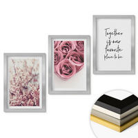 WANDBILDER 3er Set - 20x30 cm Silberner Rahmen - Blumensträuße aus Rosen mit einer Inschrift - Silberfarben, Kunststoff (20/30cm) - ArtPrintCave