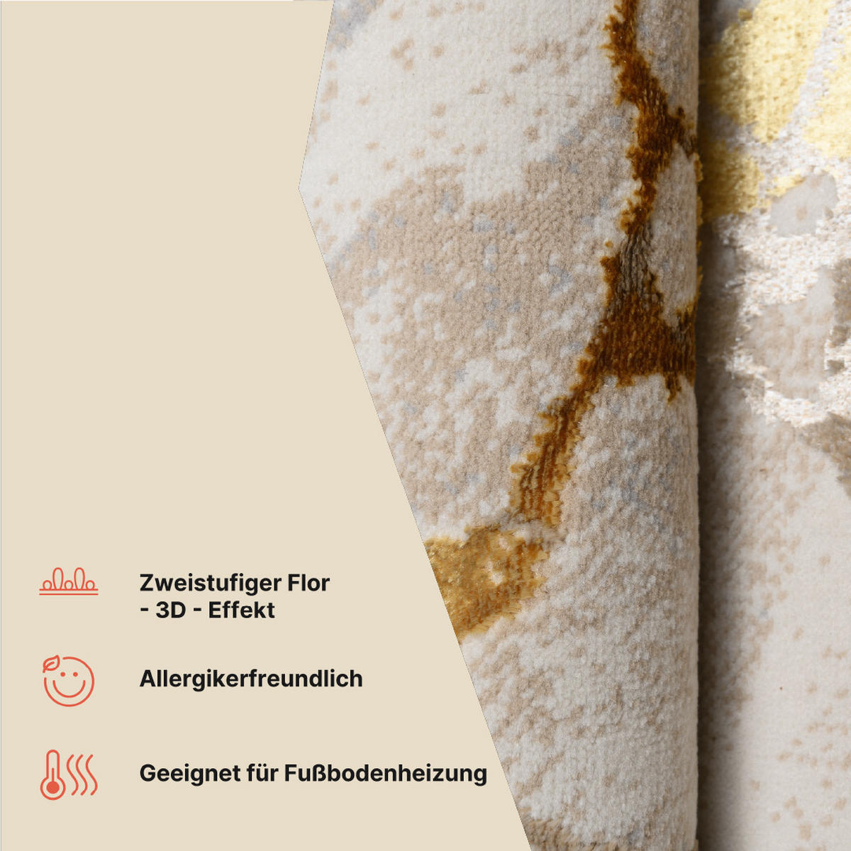 TEPPICH GOLDEN Creme 180/260 cm - Creme, Kunststoff (180/260cm) - Tapiso