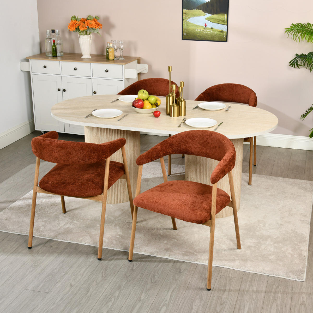 ESSZIMMERSTÜHLE 4er-Set, gepolstert, Chenille, Metallbeine in Holzoptik, Rot - Rot, Textil (61/80.5/59cm) - Meubles Cosy