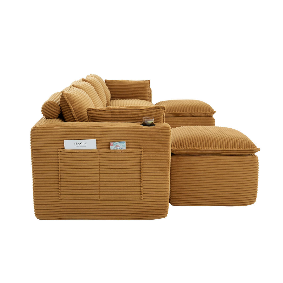 WOHNLANDSCHAFT DE-33951 modular mit 2 Fußhockern Orange - Orange, Textil (161/75/332cm) - ComfortXL