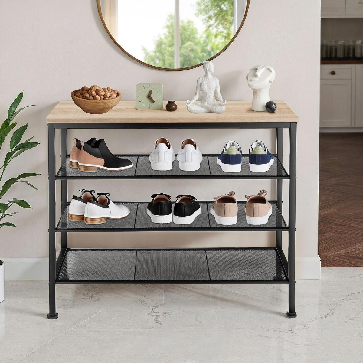 SCHUHREGAL Newport,80,5 x 30,5 x 72,5 cm,Industrial Holz hell, Eiche Sonoma - Naturfarben, Metall (30.5/72.5/80.5cm) - tectake