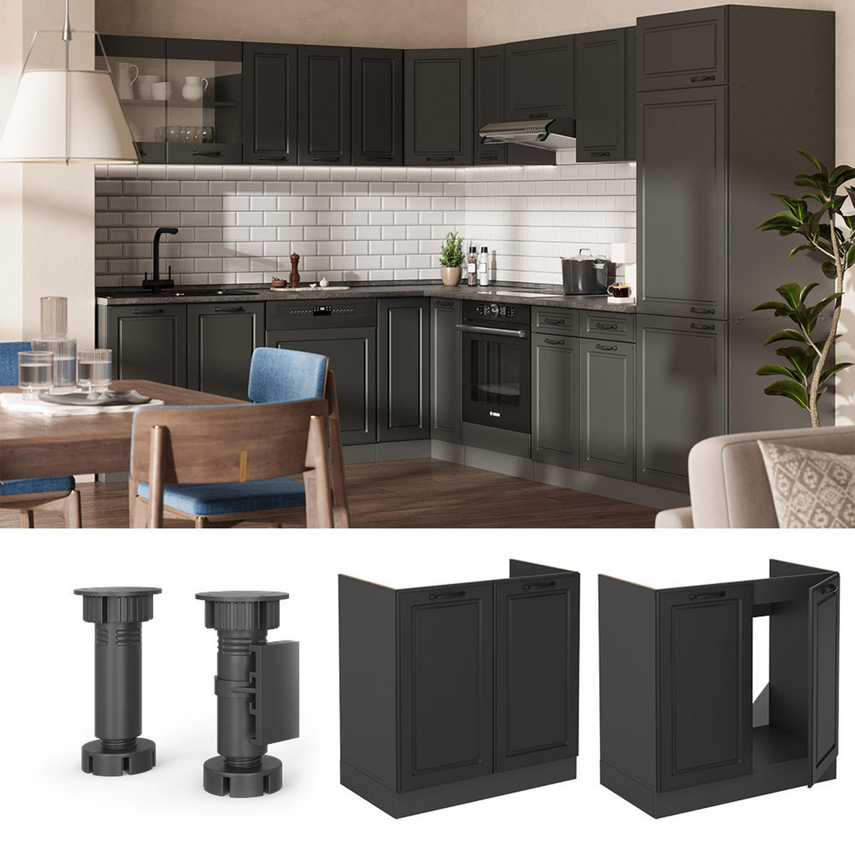 SKŘÍŇKA POD DŘEZ R-Line Antracitový venkovský dům - antracitová, kompozitní dřevo (80/81.6/60cm) - Vicco