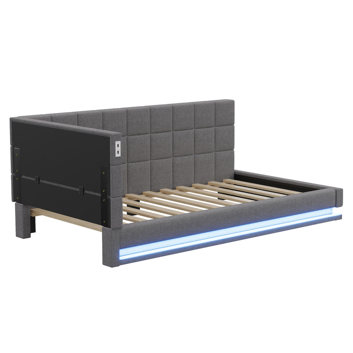 POLSTERBETT 90/200 cm Grau mit LED-Beleuchtung und USB- und Type-C-Anschlüssen - Grau, Textil (90/200cm) - Flora Grace