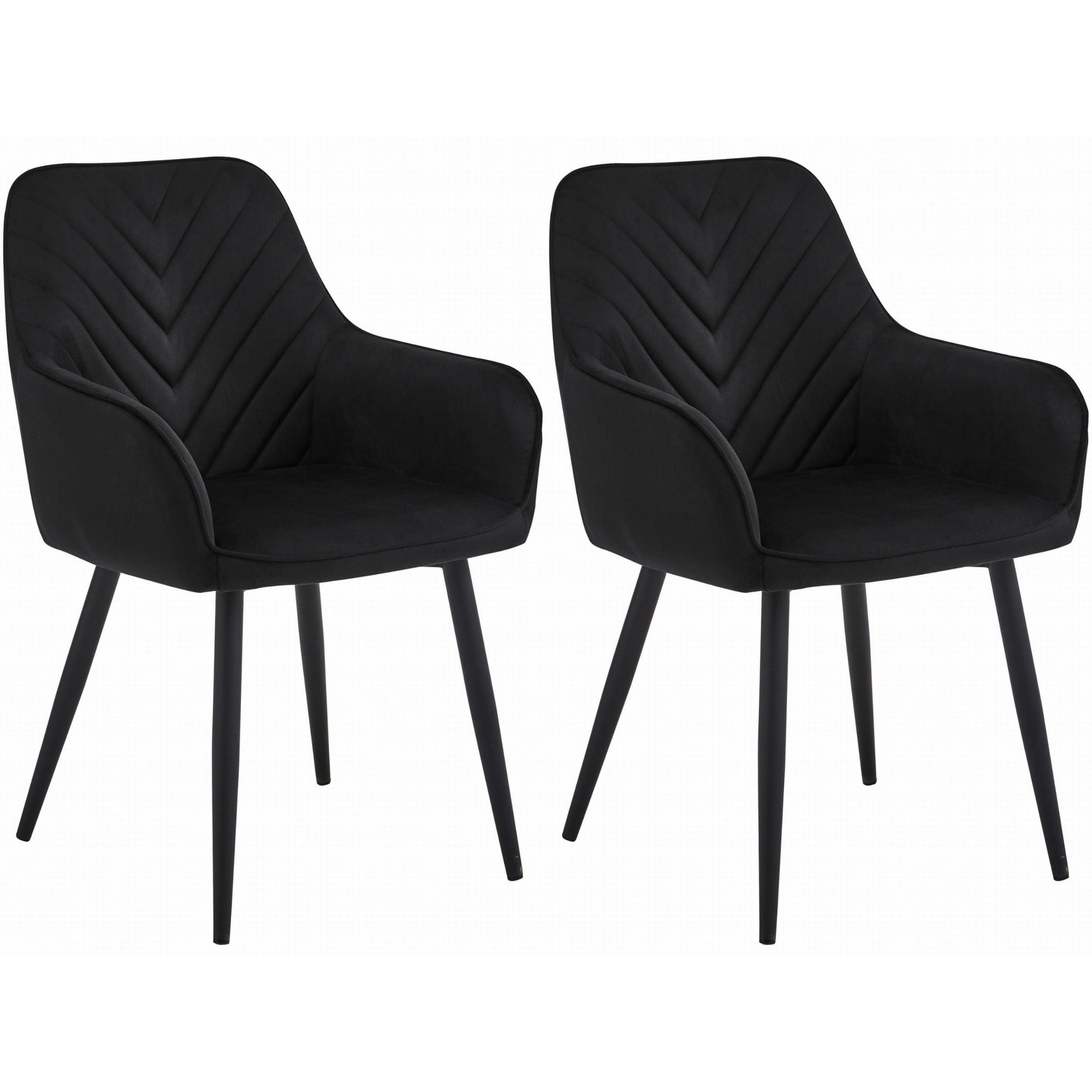 STUHL NEMI 2-er Set, Schwarz, Schwarz, mit Samtstoff gepolstert - Schwarz, Textil/Metall (54/84/61cm) - Komodee