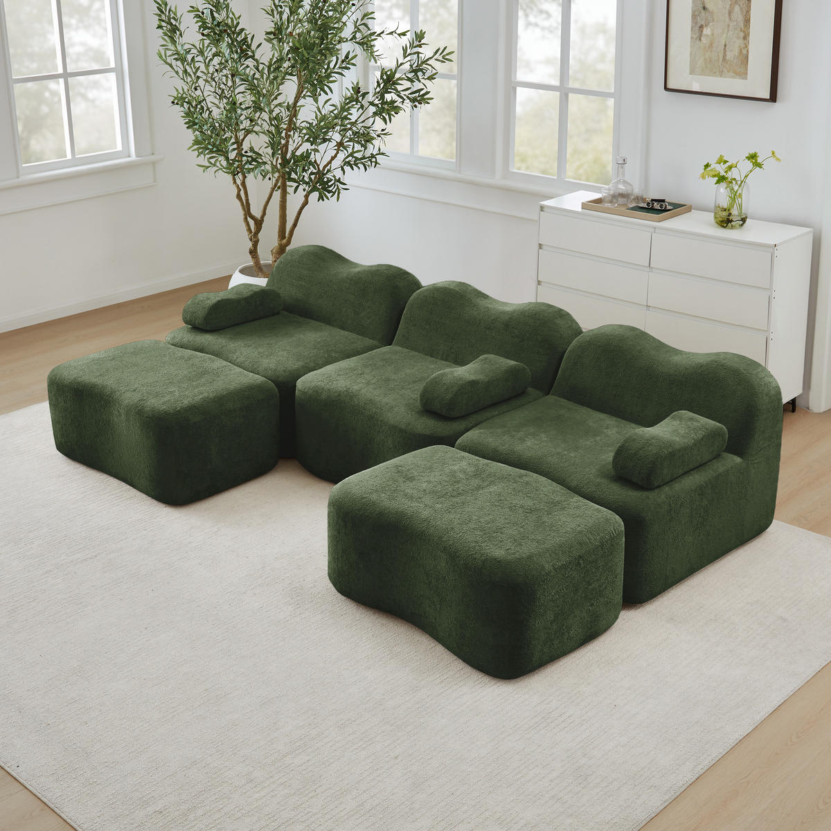 WOHNLANDSCHAFT DE-34348 3-Sitzer mit 2 Ottomans Grün - Grün, Textil (167/70/288cm) - ComfortXL