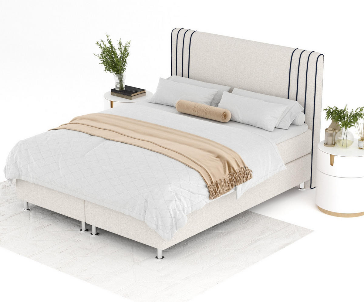 BOXSPRINGBETT Casone Hellbeige/Marineblau 200/200 cm mit Latex-Topper - Beige/Silberfarben, Holz/Holzwerkstoff (200/200cm) - Maison de Reve