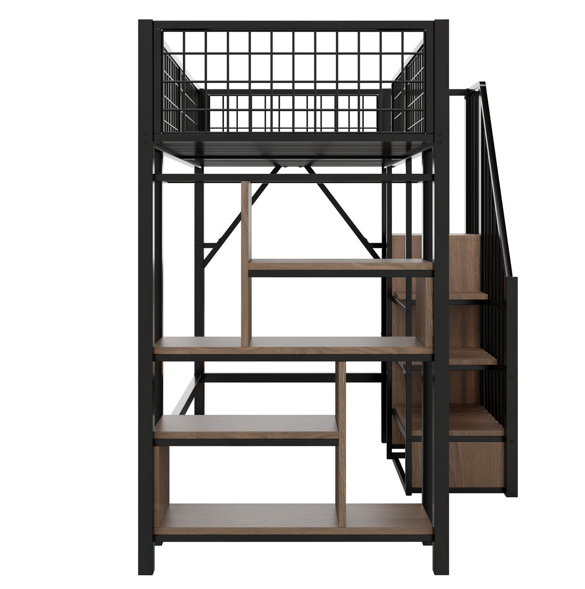 VYSOKÁ postel 90/200 cm černá se schodišťovým úložným prostorem a s odkládacími plochami - černá, kov (90/200cm) - OKWISH