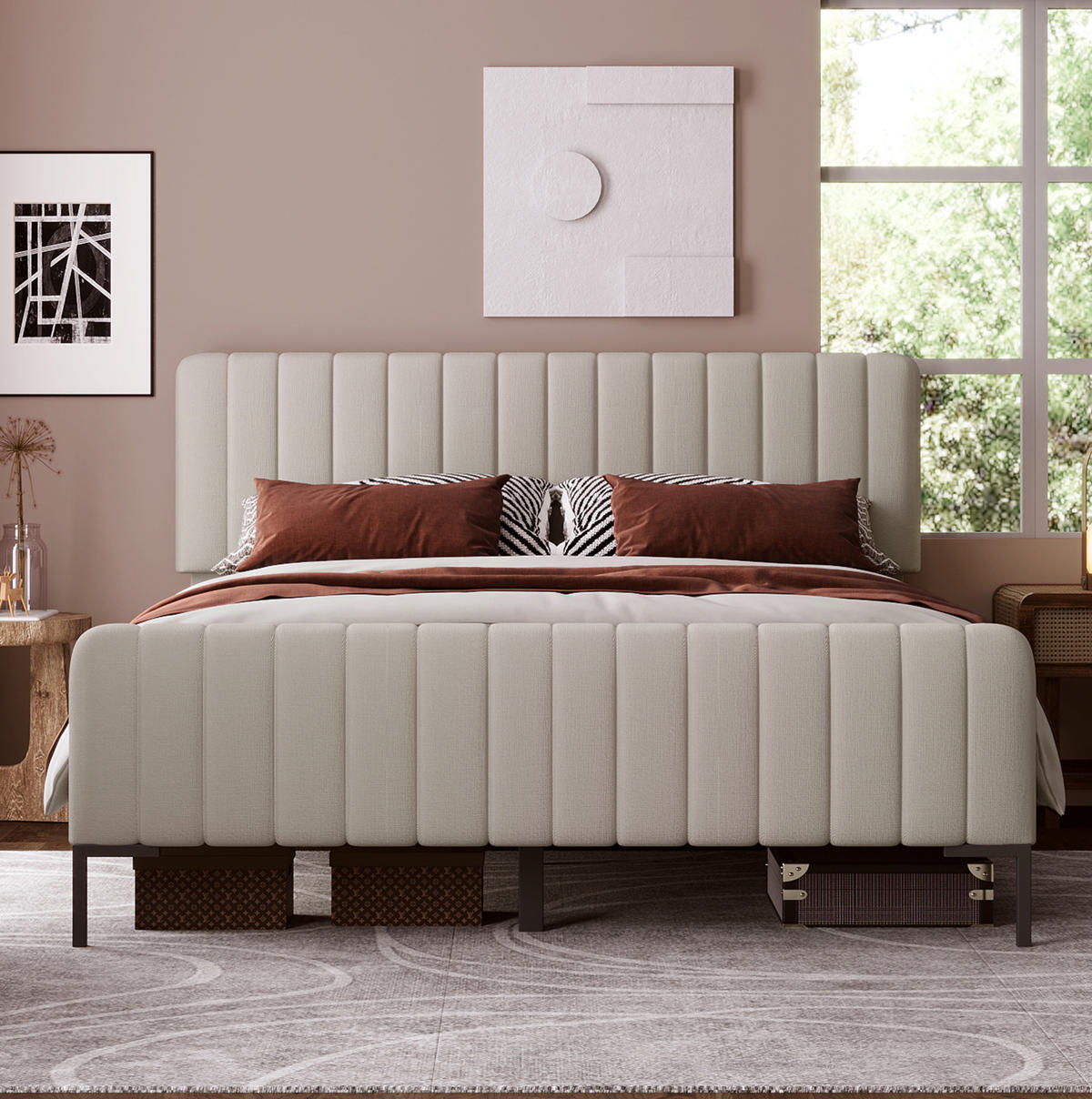 POLSTERBETT 160/200 cm in Grau-Beige mit verstellbarem Kopfteil und Lattenrost - Grau, Textil (160/200cm) - Flora Grace