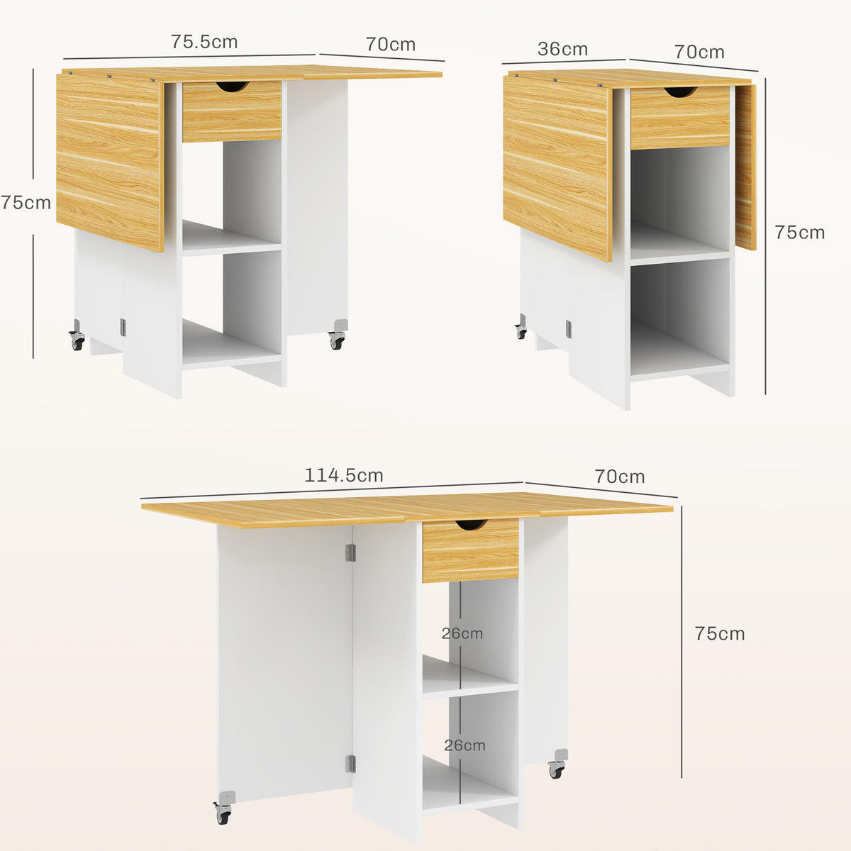 ESSTISCH Eiche 1 Stück - Beige, Kunststoff (114.5/70/75cm) - GiPP