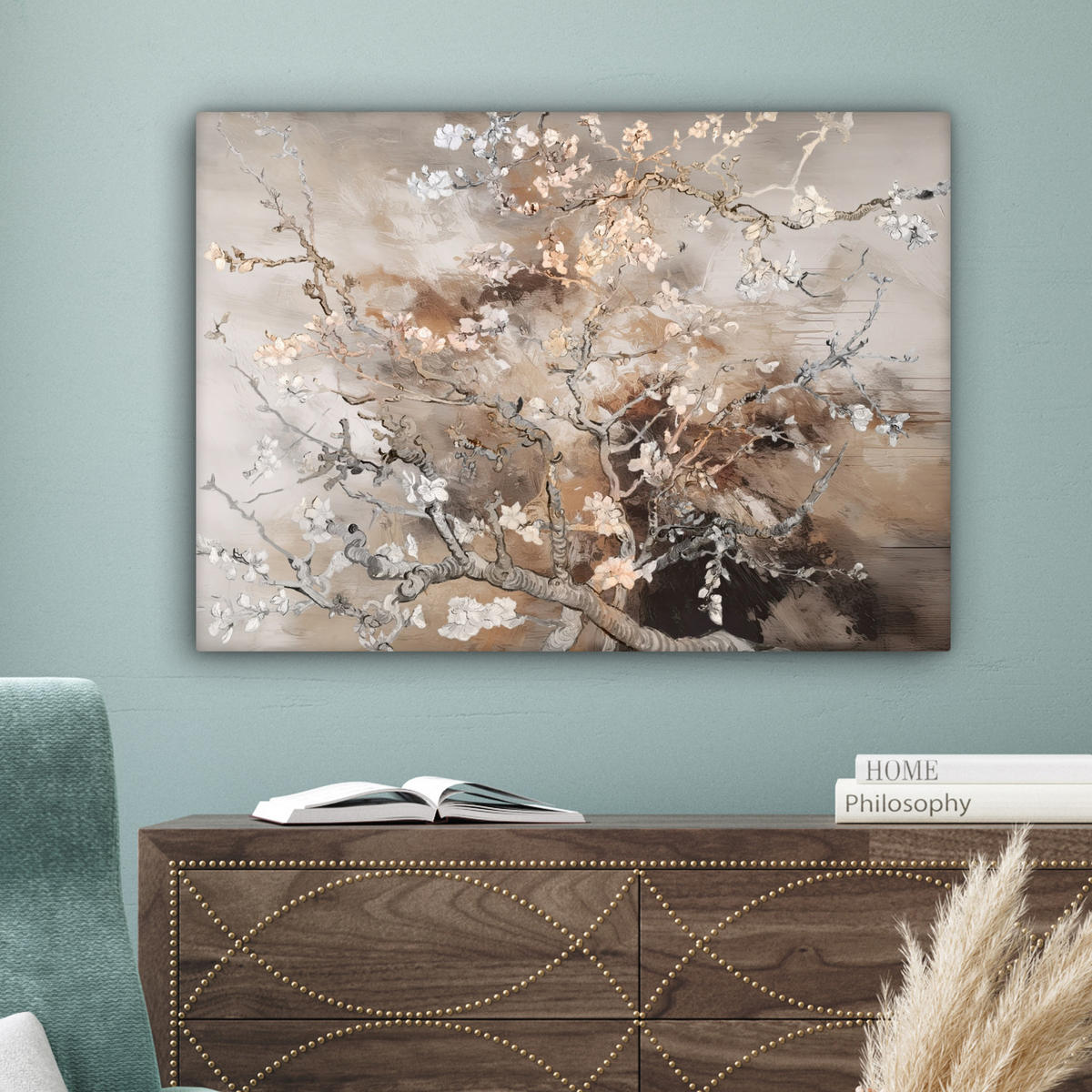 LEINWANDBILD Mandelblüte - Kunst - Van Gogh - Beige - Abstrakt Wandbilder 80x60 cm - Braun, Textil (80/60cm) - MuchoWow