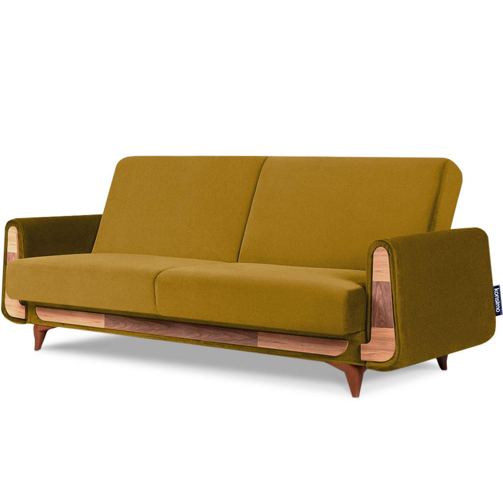 Thumbnail - Konsimo® 3-Sitzer-Schlafsofa, Gelb, Holz, Holzwerkstoff, Textil, Rechteckig, 230x98x98 cm, FSC 100%, Hergestellt in Euro...