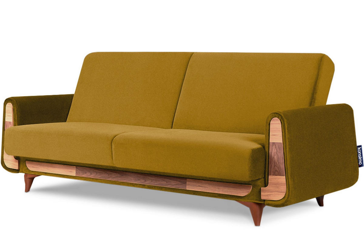 3-SITZER-SCHLAFSOFA GUSTAVO mit Armlehnen, Gelb - Gelb/Braun, Holz/Holzwerkstoff (230/98/98cm) - KONSIMO®