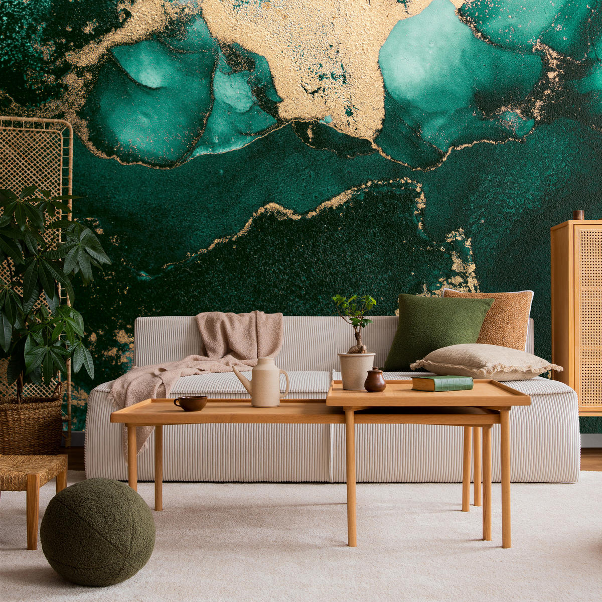 FOTOTAPETE für Küche Abstrakter Türkiser Marmor Goldimitation Modern 150x105 - Türkis, Papier (150/105cm) - Muralo