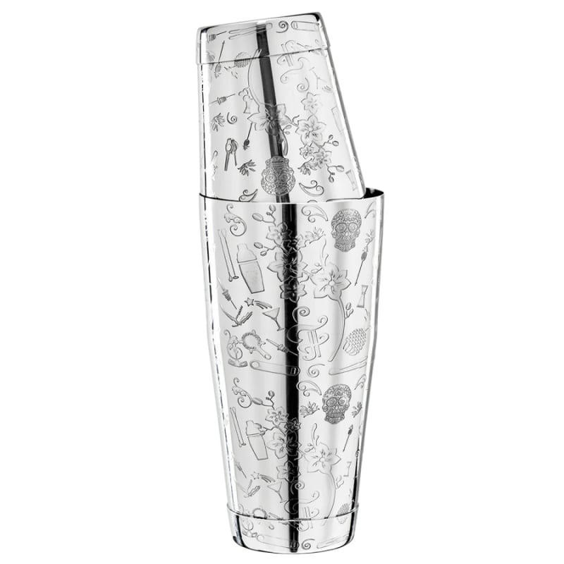 COCKTAILSHAKER Collabo TIN oN TIN, Edelstahl, 28oz/18oz, graviert - Edelstahlfarben, Metall (9.5/9.5/26cm) - ich-zapfe