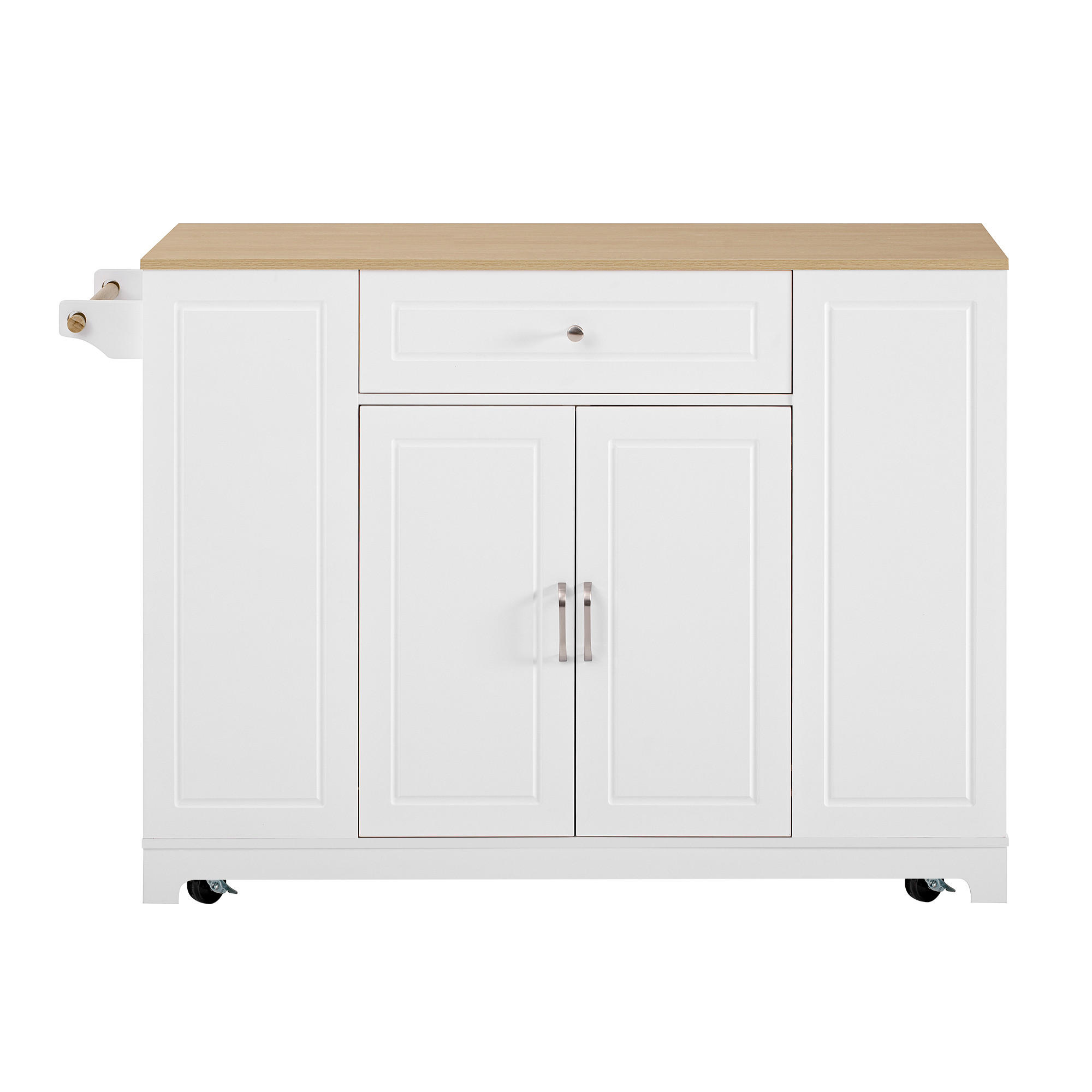 KÜCHENINSEL 131.8x70x93.3cm Weiß mit Ausziehplatte,Mülleimerfach & Rollen - Weiß, Holzwerkstoff (131.8/93.3/70cm) - Modfu