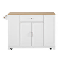KÜCHENINSEL 131.8x70x93.3cm Weiß mit Ausziehplatte,Mülleimerfach & Rollen - Weiß, Holzwerkstoff (131.8/93.3/70cm) - Modfu