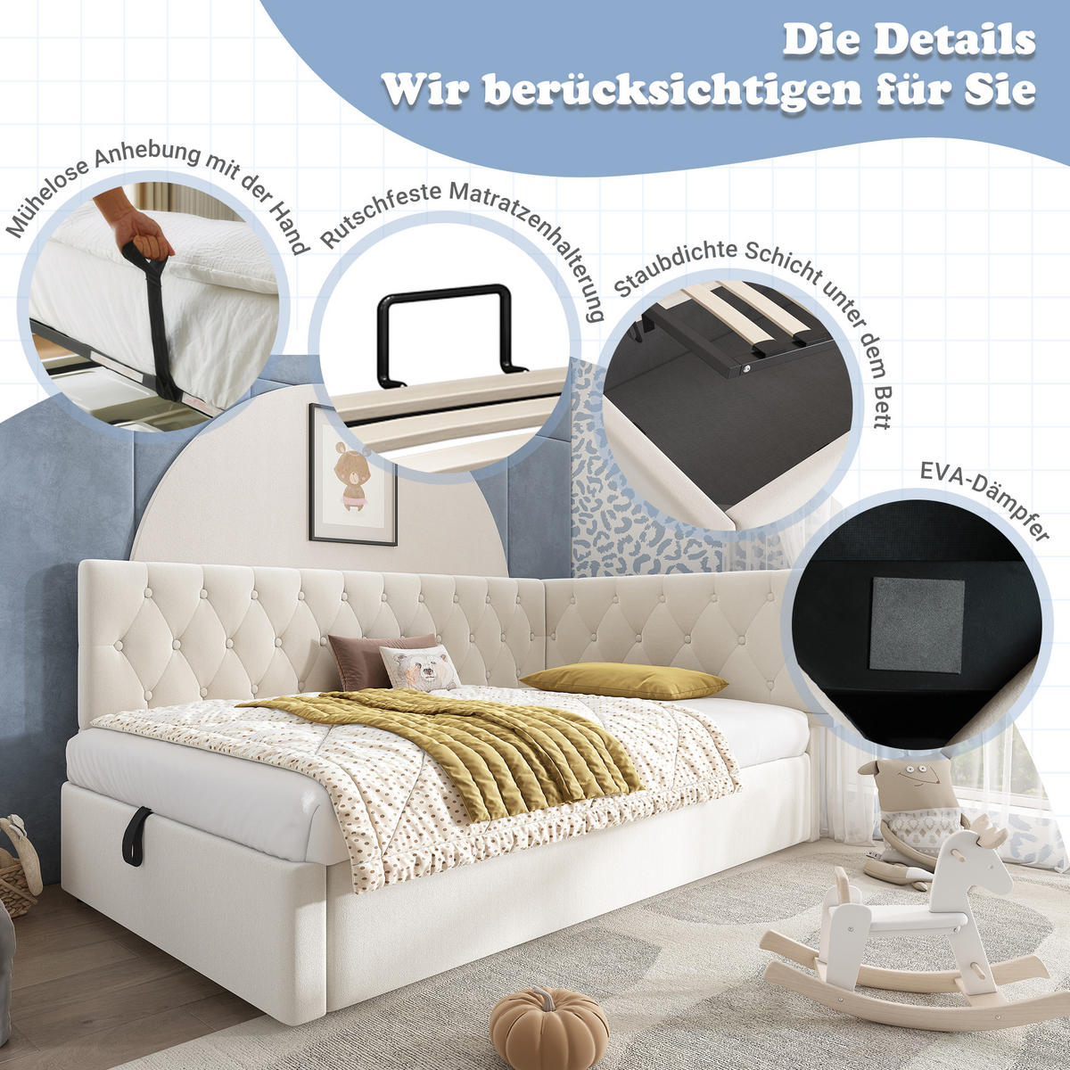 TAGESBETT 90/190 cm DE-00301, in Beige, hydraulischem Stauraum - Beige, Metall (90/190cm) - ComfortXL