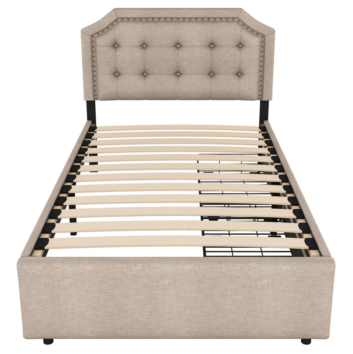 POLSTERBETT 90/200 cm in Dunkelbeige mit 2 Schubladen und verstellbarem Kopfteil - Beige, Textil (90/200cm) - Flora Grace